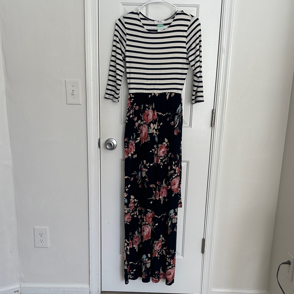 Striped and Floral Maxi Dress